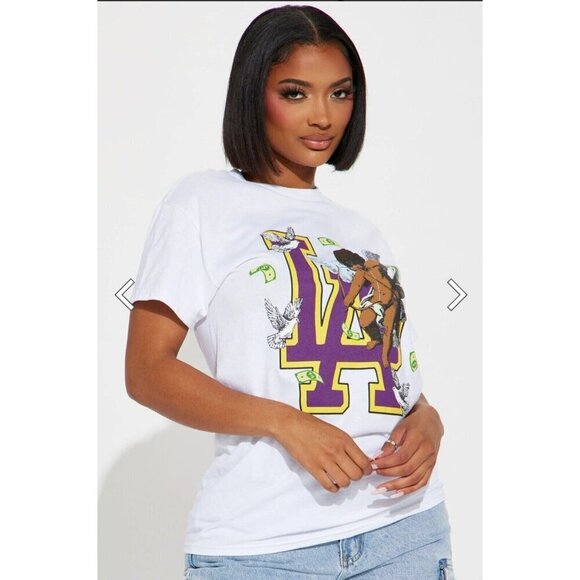 Fashion‎ Nova Graphic Tee Womens Size 3X Angels All Around Me Los Angeles NWOT - Picture 2 of 7